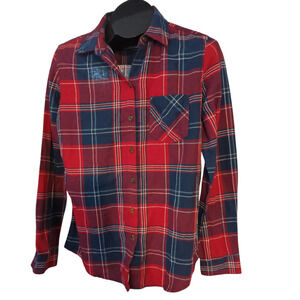 FIELD AND STREAM Red Blue Plaid Flannel Button Down Shirt Women's Size Medium